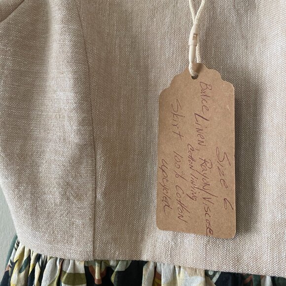 Handmade Children's Linen Rayon Viscose Cotton Cream Multicolour Pattern Dress - Picture 4 of 16